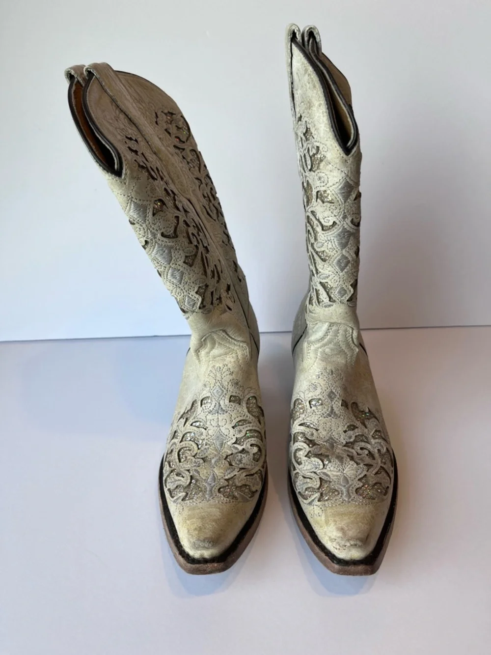 Corral White Glitter Inlay Cowgirl Western Boots