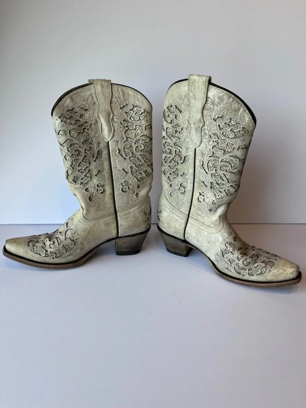Corral White Glitter Inlay Cowgirl Western Boots