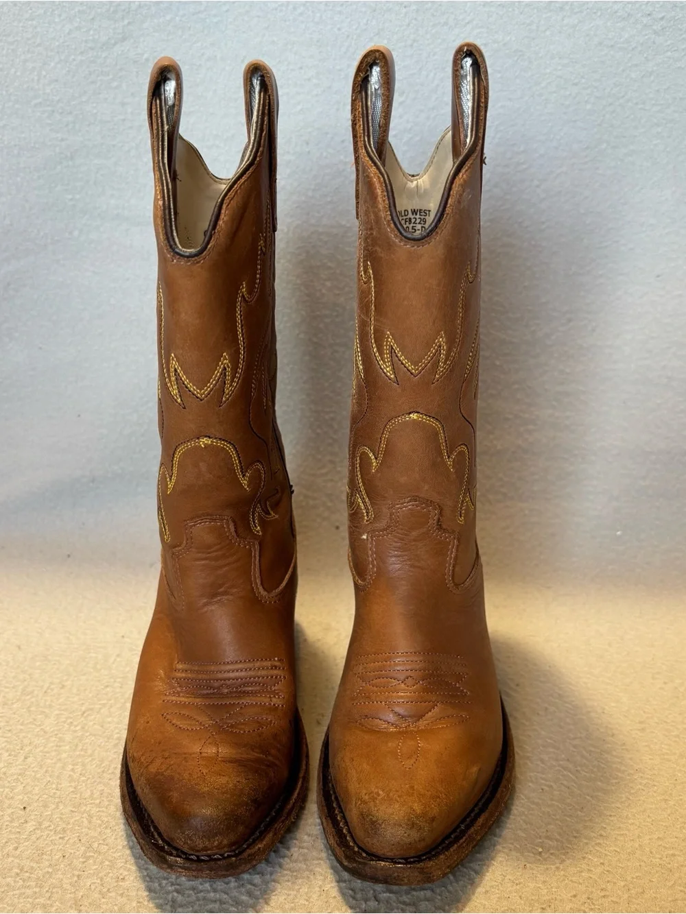 Old West Children’s Snip Toe size 10.5-D Western Leather Cowboy Boots Tan CF8229