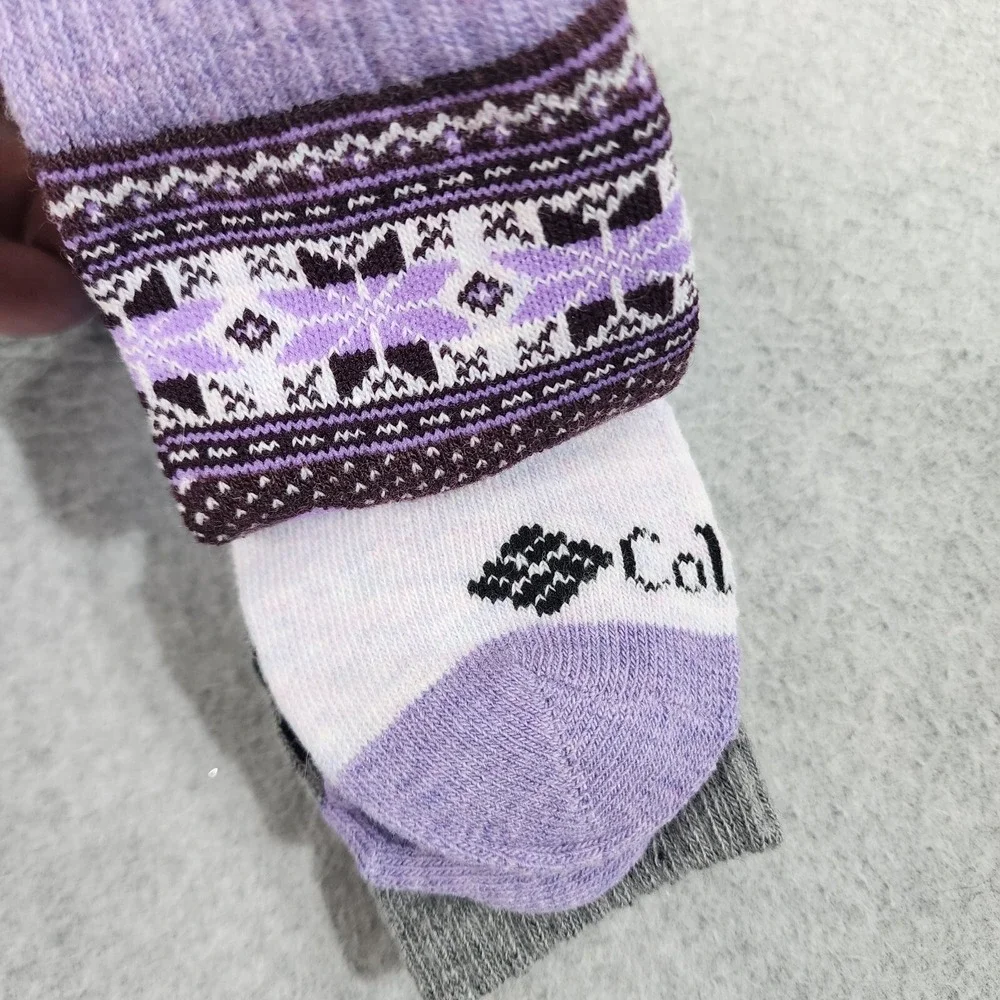 Columbia 2 Pair Crew Mi-Chaussettes Socks Womens‎ Sz 4-10 Grey Purple Wool Blend