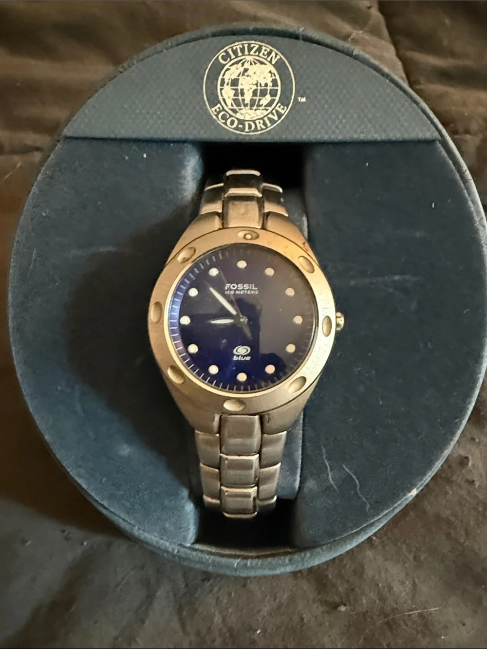 Fossil Men's Blue Dial Stainless Steel Watch - Vintage circa 1999