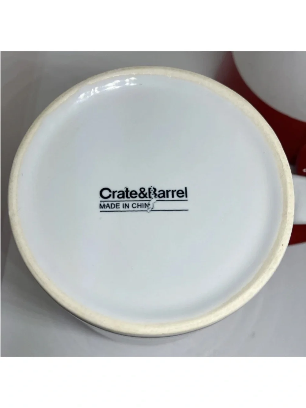 SET OF 2 Crate & Barrel Ceramic Coffee Mugs Red White Dipped Glaze 14oz Holidays