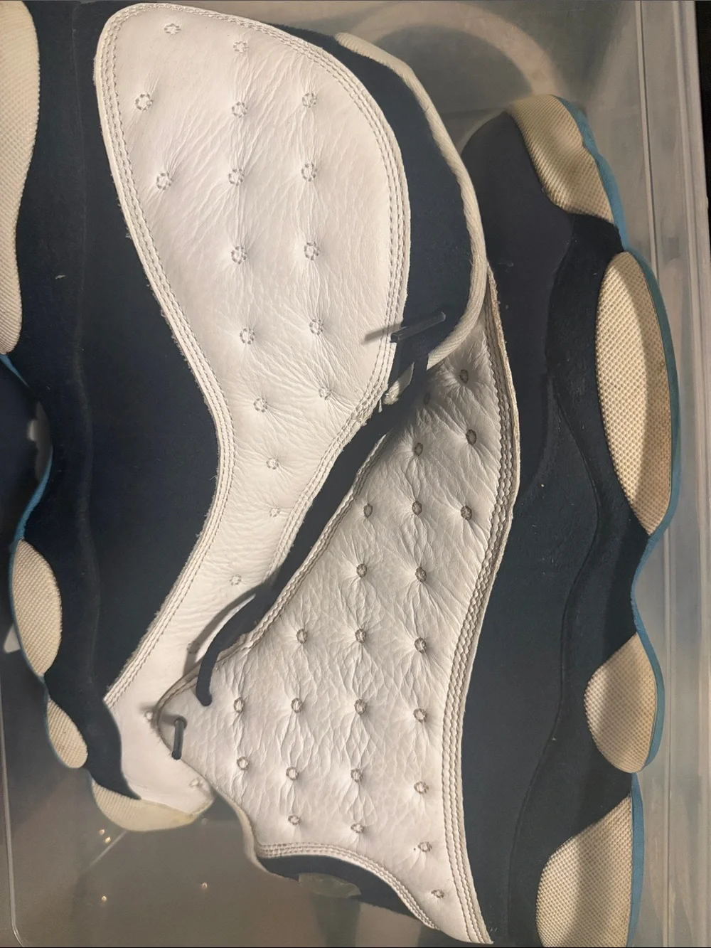 Jordan Men’s Black and White Leather Athletic Sneakers with Blue Accents
