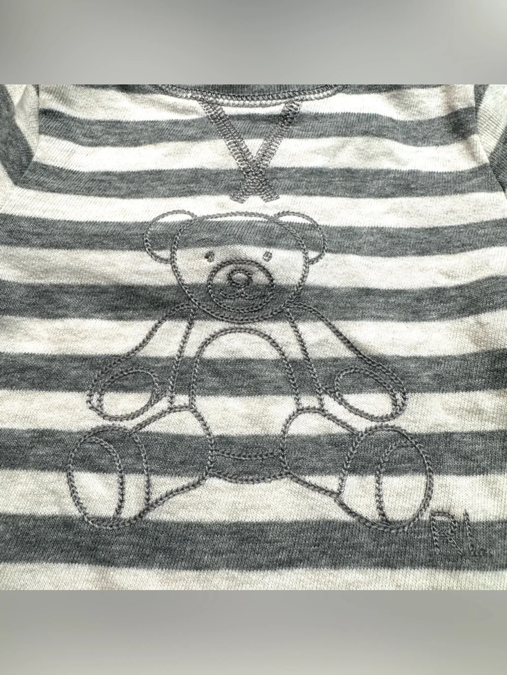 Ralph Lauren Gray Beige Stripe French Terry Coverall Embroidered Bear Size: 6M