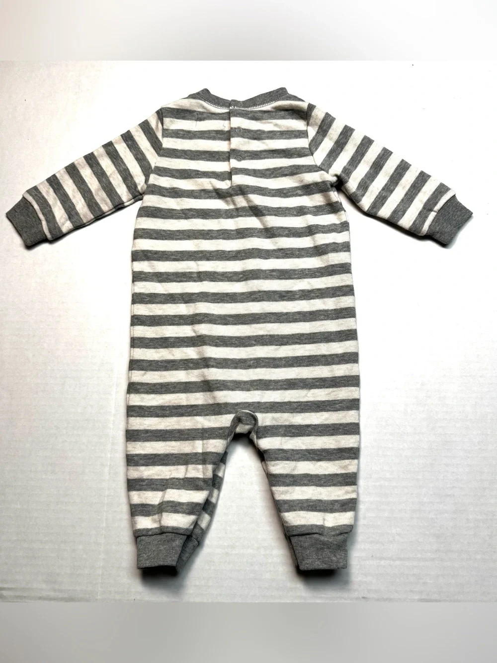 Ralph Lauren Gray Beige Stripe French Terry Coverall Embroidered Bear Size: 6M