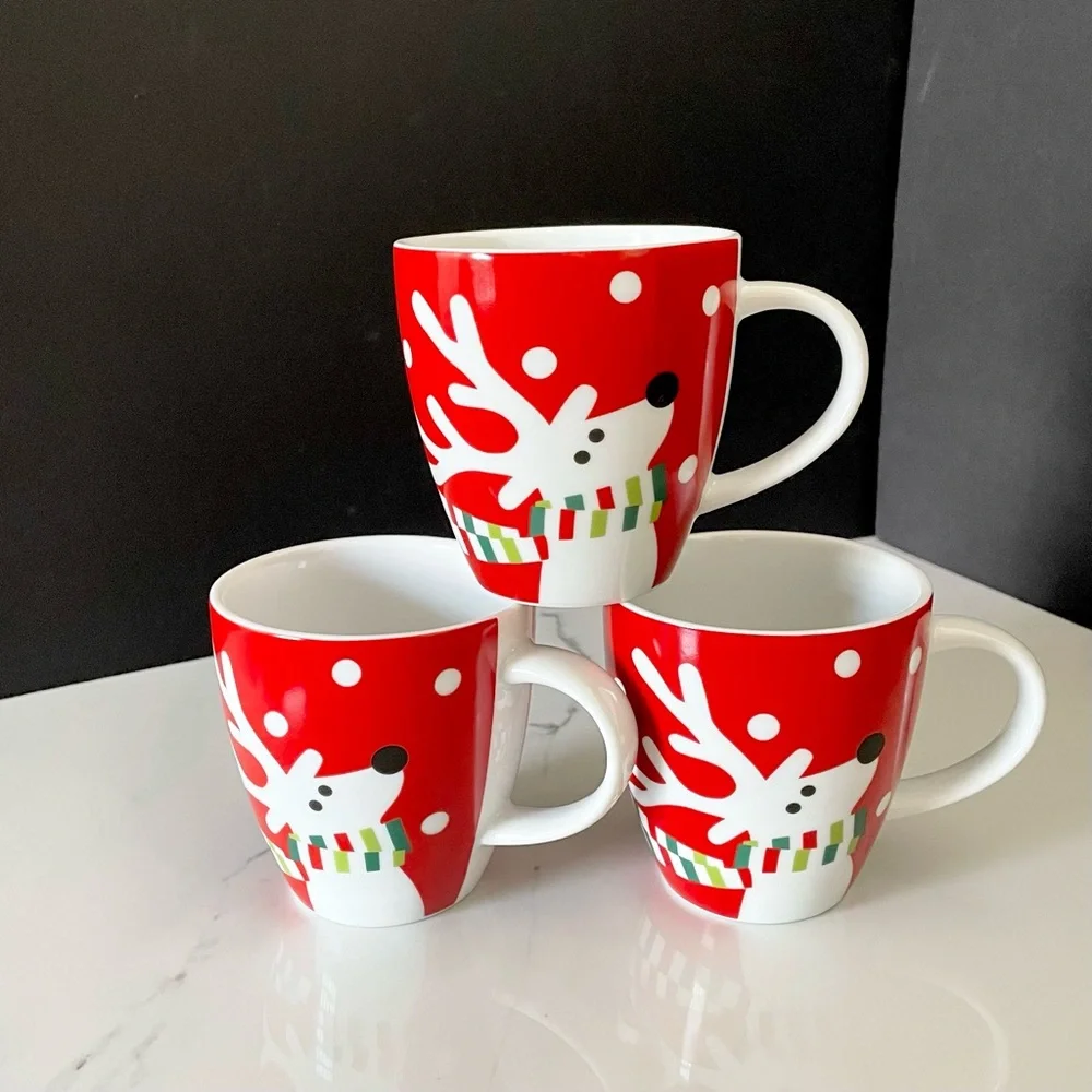 SET of 3 Reindeer Mugs by Crate&Barrel