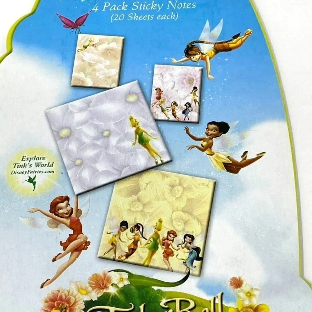 Disney Fairies Tinker Bell Set Sticky Notes Glitter Tattoos Color Pencils