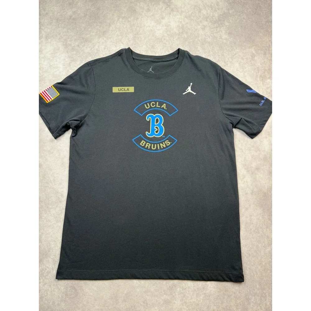 Jordan UCLA Bruins US Air Force Dri-FIT Black T-Shirt Men L Short Sleeve Flag
