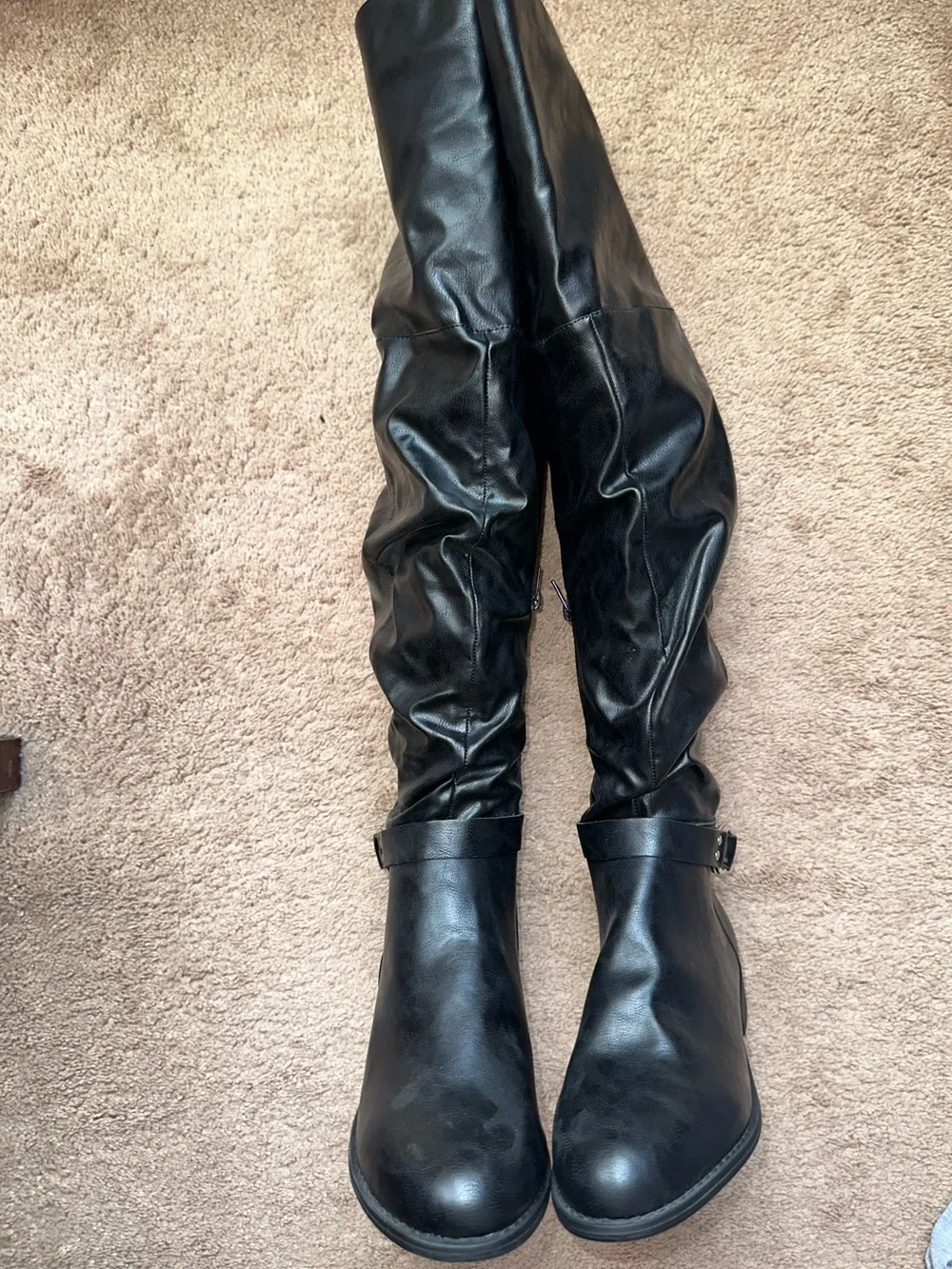 Charlotte Russe Black Slouch Over-the-Knee Buckle Boots