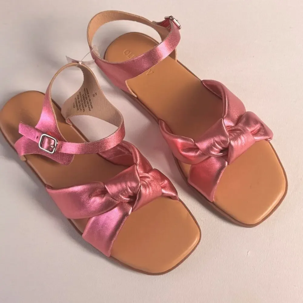 Old Navy Girl's Low Heel Knotted Detail Sandal Pink Metallic Sz 3Y NWT
