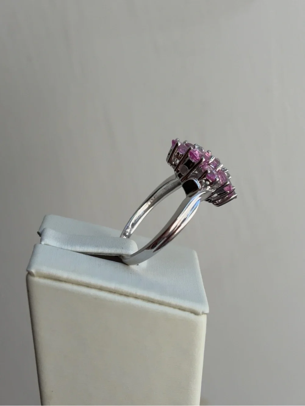 10k White Gold Diamond Pink Topaz Gemstone Cluster Cocktail Ring