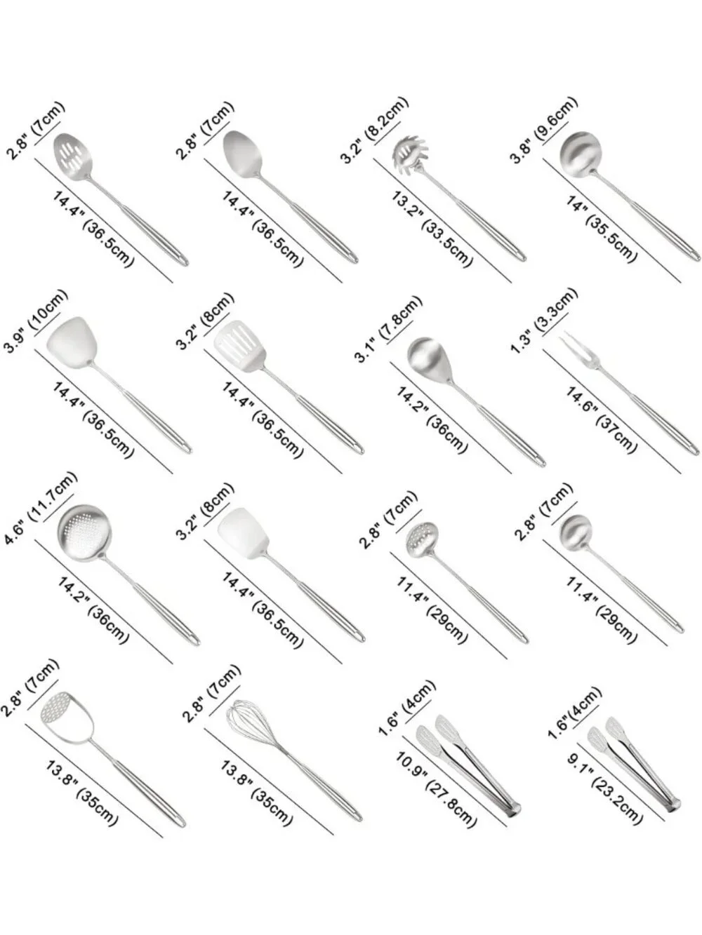 16PCS Stainless Steel Cooking Utensils Set - Metal Kitchen Tools, Dishwasher