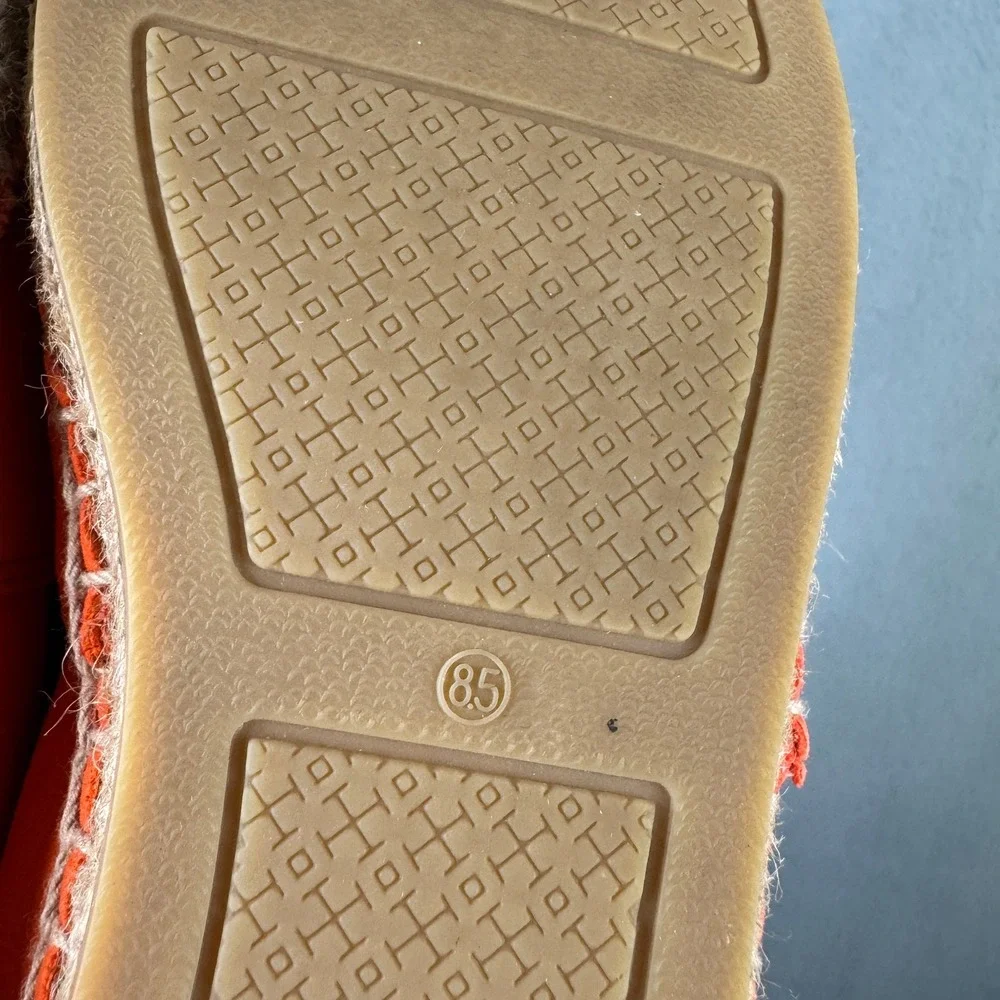 Tory Burch Colorblock Suede Leather Espadrilles Orange Pink Size 8.5 Flat Shoes