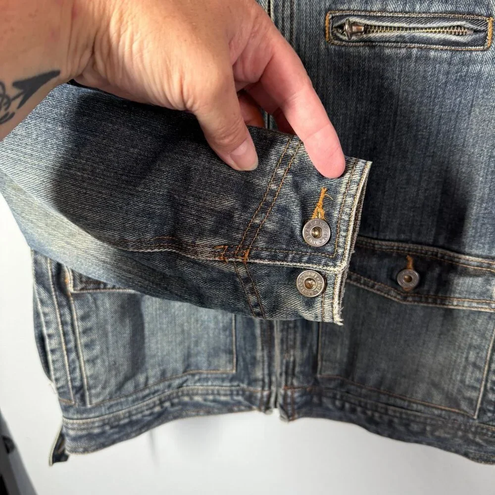 VTG‎ Old Navy Girls Lined Jean Jacket Small Zip Up Pockets Chores Fall Utility