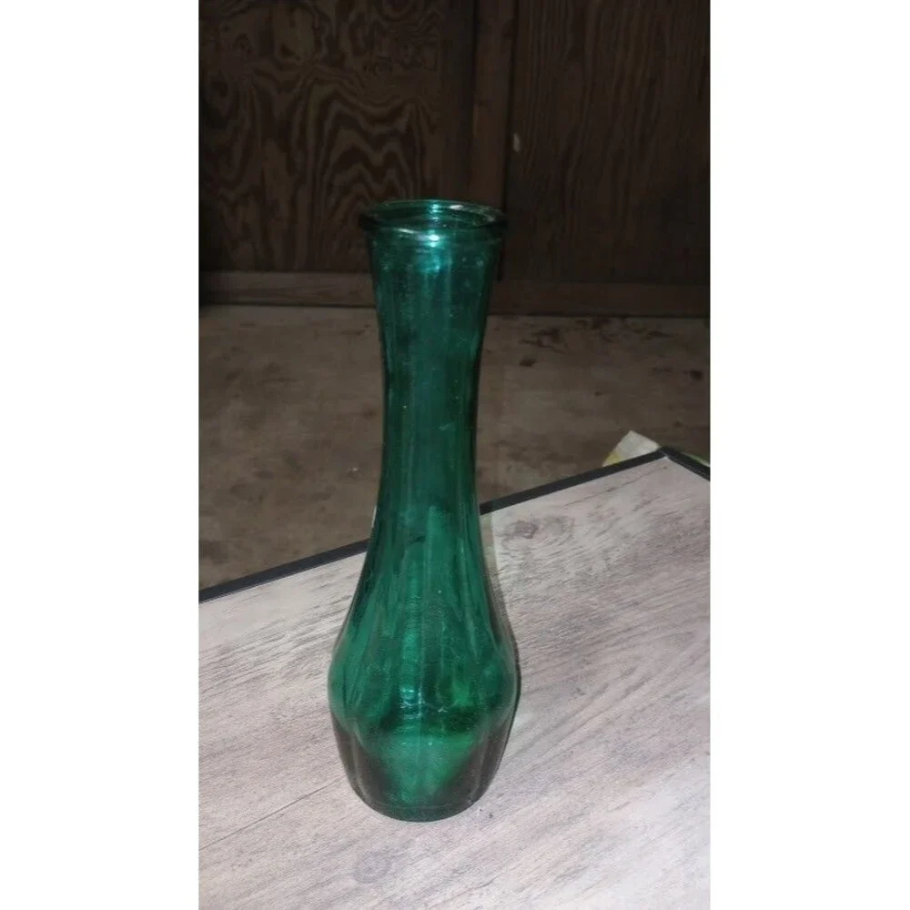Collectible Vintage TEAL / DARK GREEN Pressed Glass Vase - Estate Item