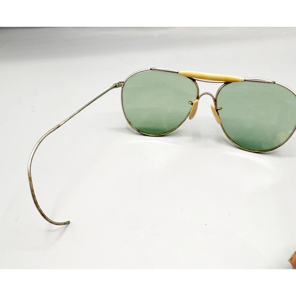 Vintage WW2 Aviator Sunglasses Green Lenses Metal Frame‎ Pre-Ray Ban Glasses AO