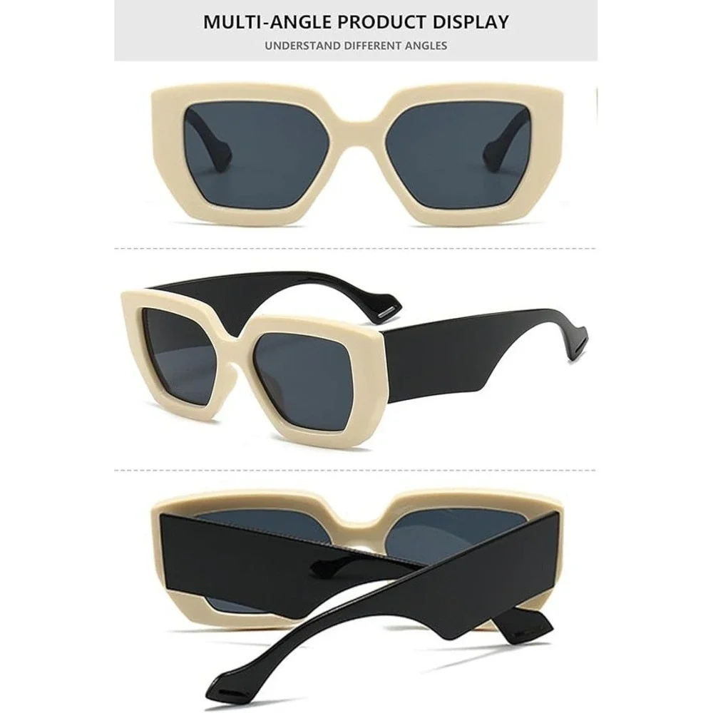 Square Sunglasses Cream Black Frame Oversized‎ Fashion Mens Shades Lentes Gafas