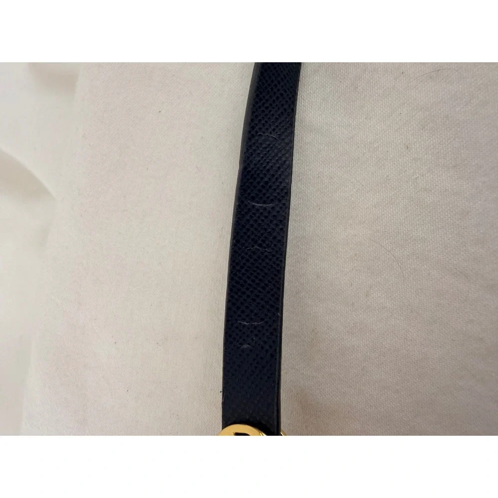Tory Burch Reva Navy Saffiano Leather‎ Gold Logo Double Wrap Bracelet