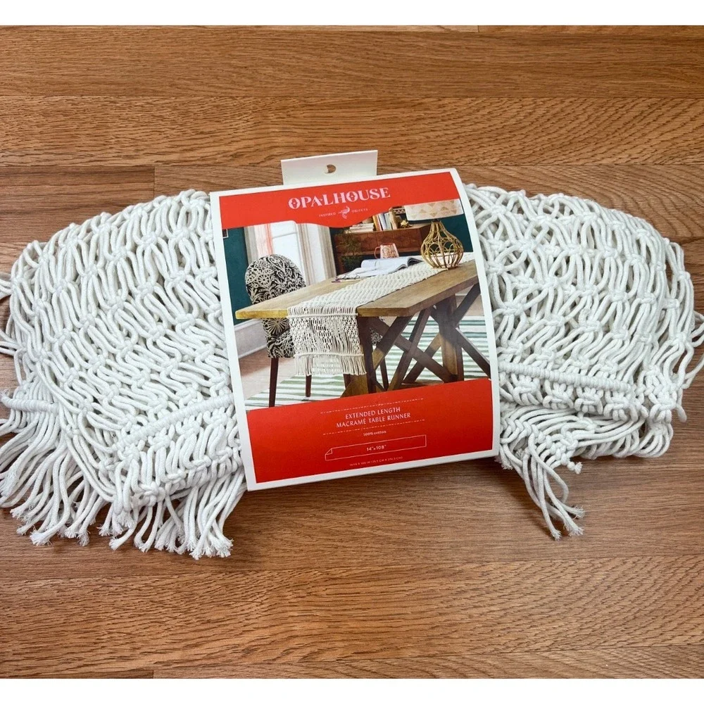 Opalhouse Extended‎ Length Macrame Boho Table Runner White 14