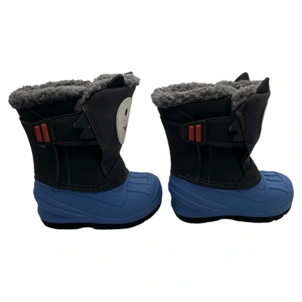 Cat & Jack Grey Blue Wolf Winter Boots Thermometer Waterproof Shoes Boys, Size 5