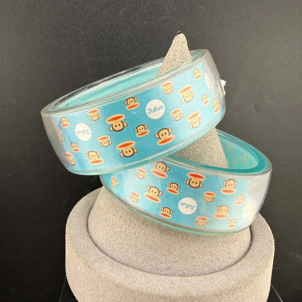 Vintage Paul Frank Bangle Bracelet Blue Julius Monkey Acrylic Set  7.5