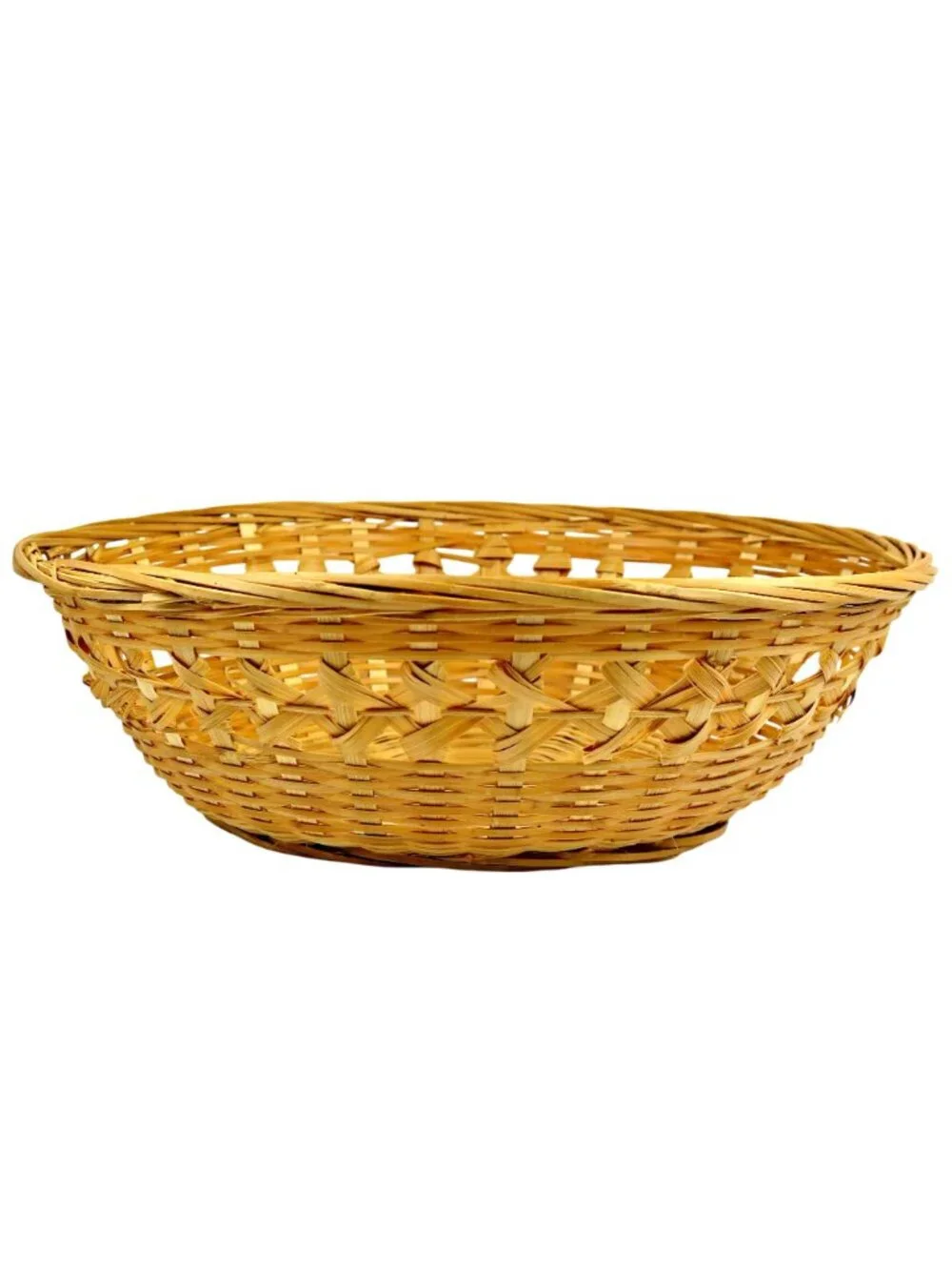 Vintage Handwoven Rattan Basket 1960s Round Mid-Century Open‑Weave Bowl