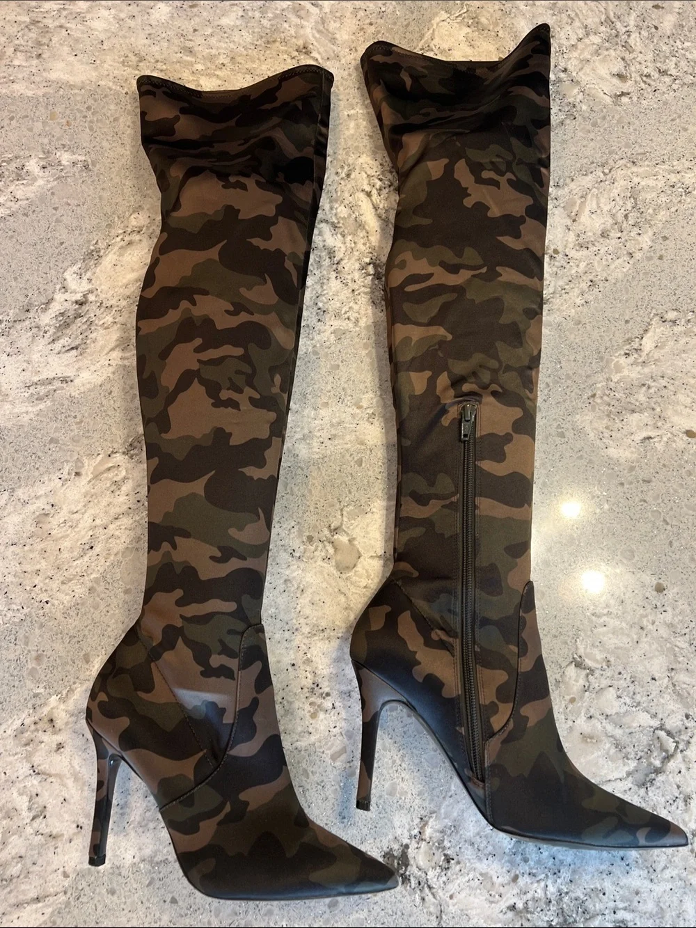ALDO Sailors Camo Thigh High Stiletto Boots Pointed Toe EU 36 Like New
