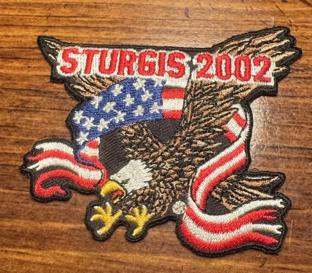 Vintage 2002 Sturgis Motorcycle Rally Eagle USA Flag Embroidered Patch NOS