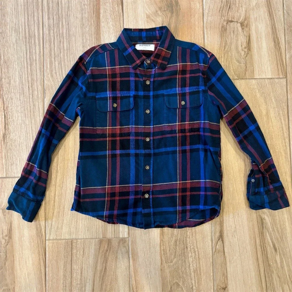 Old Navy Boys Plaid Button-Up Shirt Multicolor Long Sleeve Size L (10-12)
