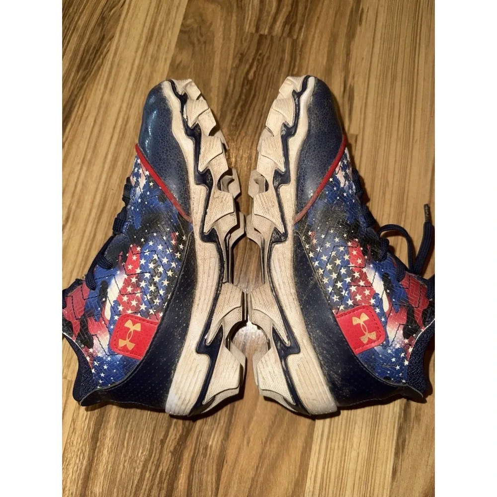 Under Armour Boys‎ 4Y 4 Harper RM 9 Molded Baseball Cleats Red White Blue USA