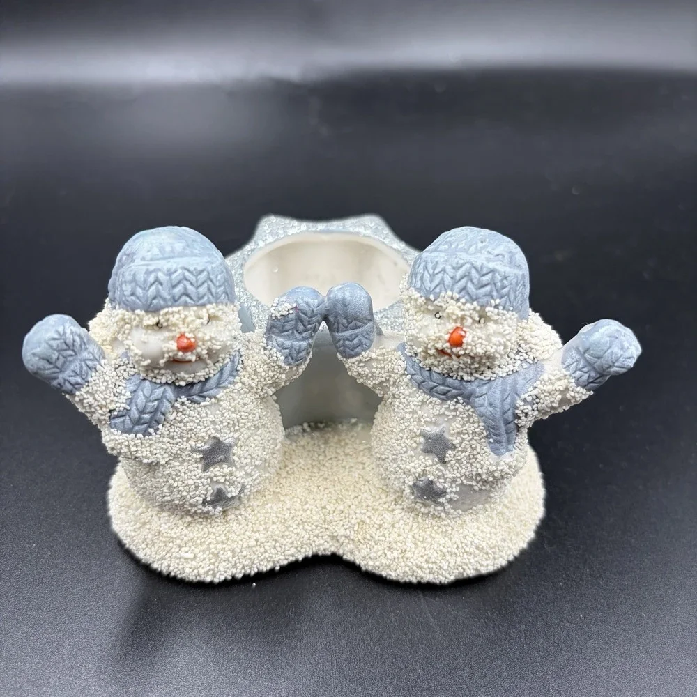 Vtg‎ Christmas Snowman Buddies Star Candle  Sparkling Holder Holiday Decor