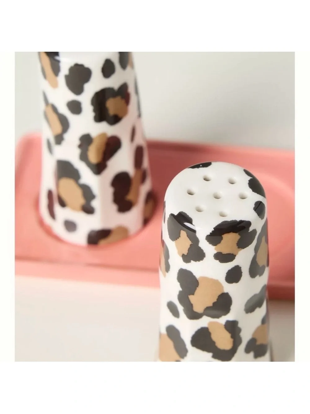 ANTHROPOLOGIE Leopard Stoneware Salt and Pepper With Tray Set