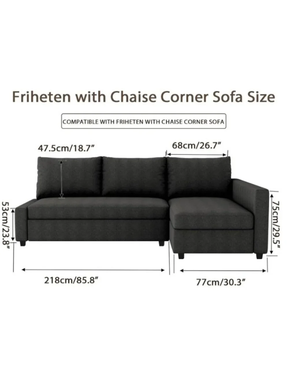 New: IKEA Friheten Sectional Cover - Right Facing (Charcoal Gray)