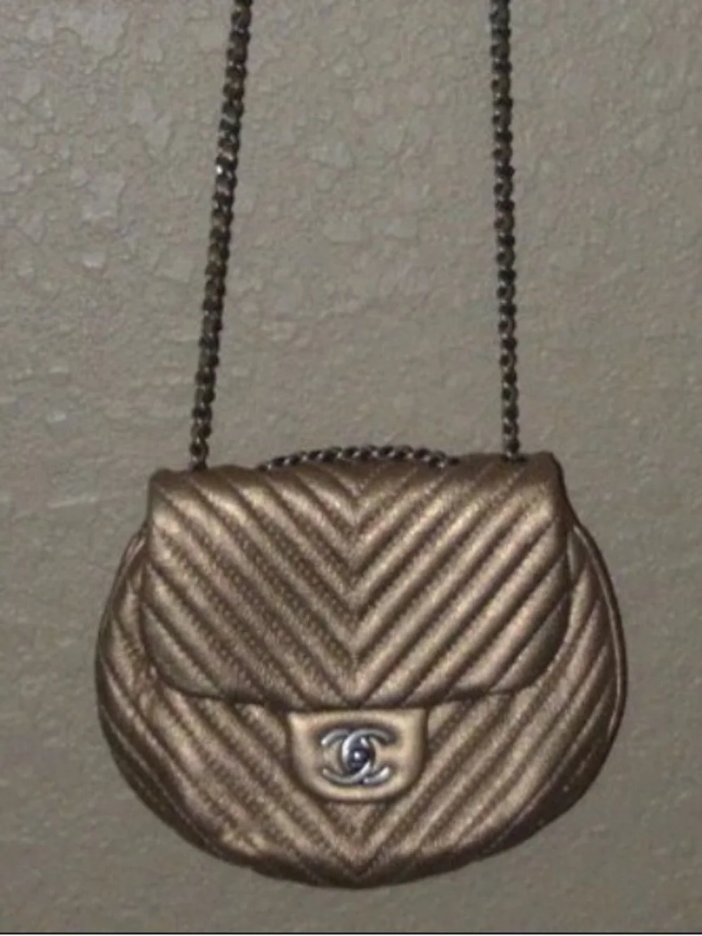 Chanel Bronze Leather Mini Chevron Messenger Shoulder Crossbody Handbag