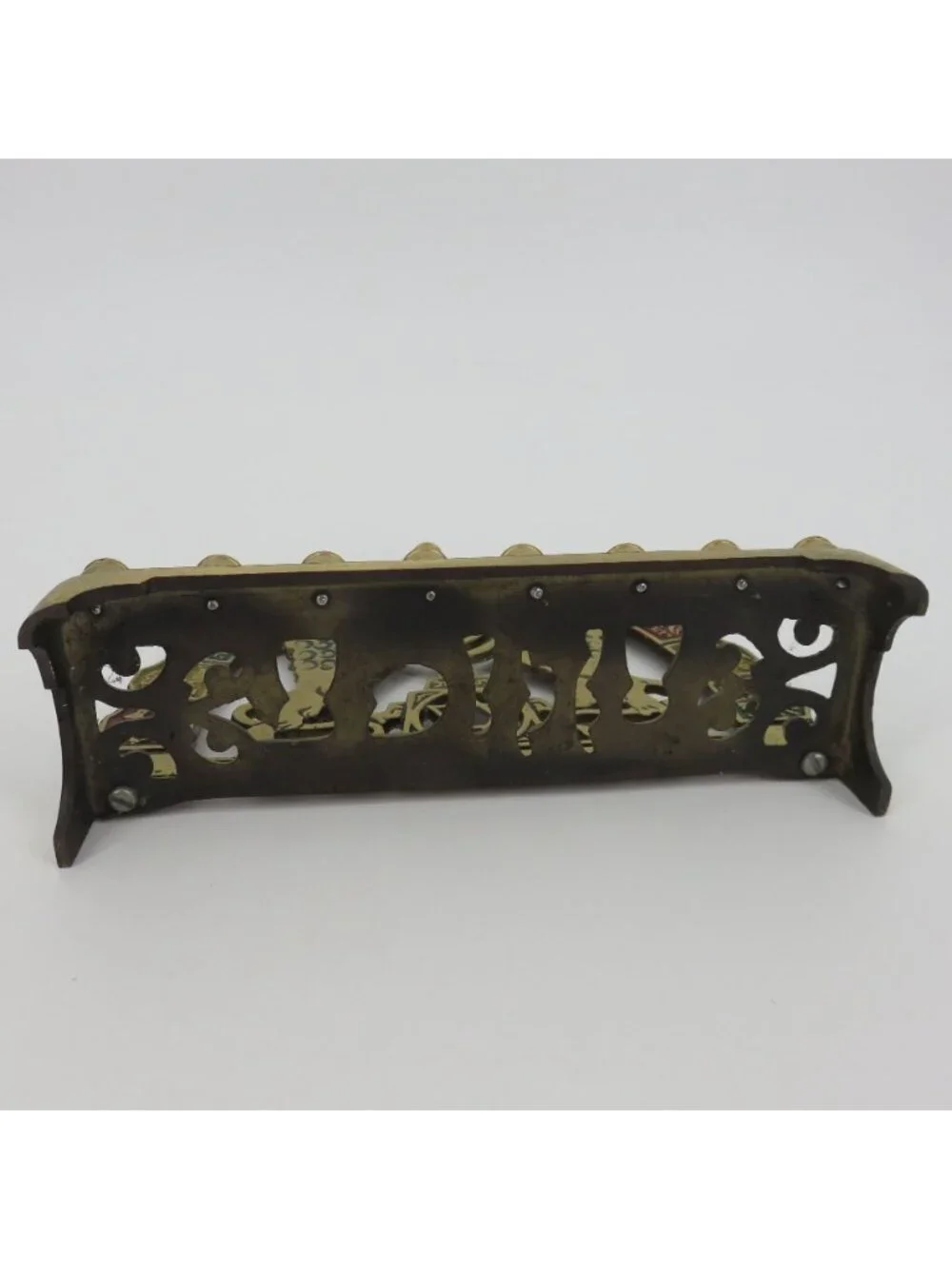 VTG Brass Metal 12 Tribes With Lions Menorah Chanukkah Hanukkah Candle Holder