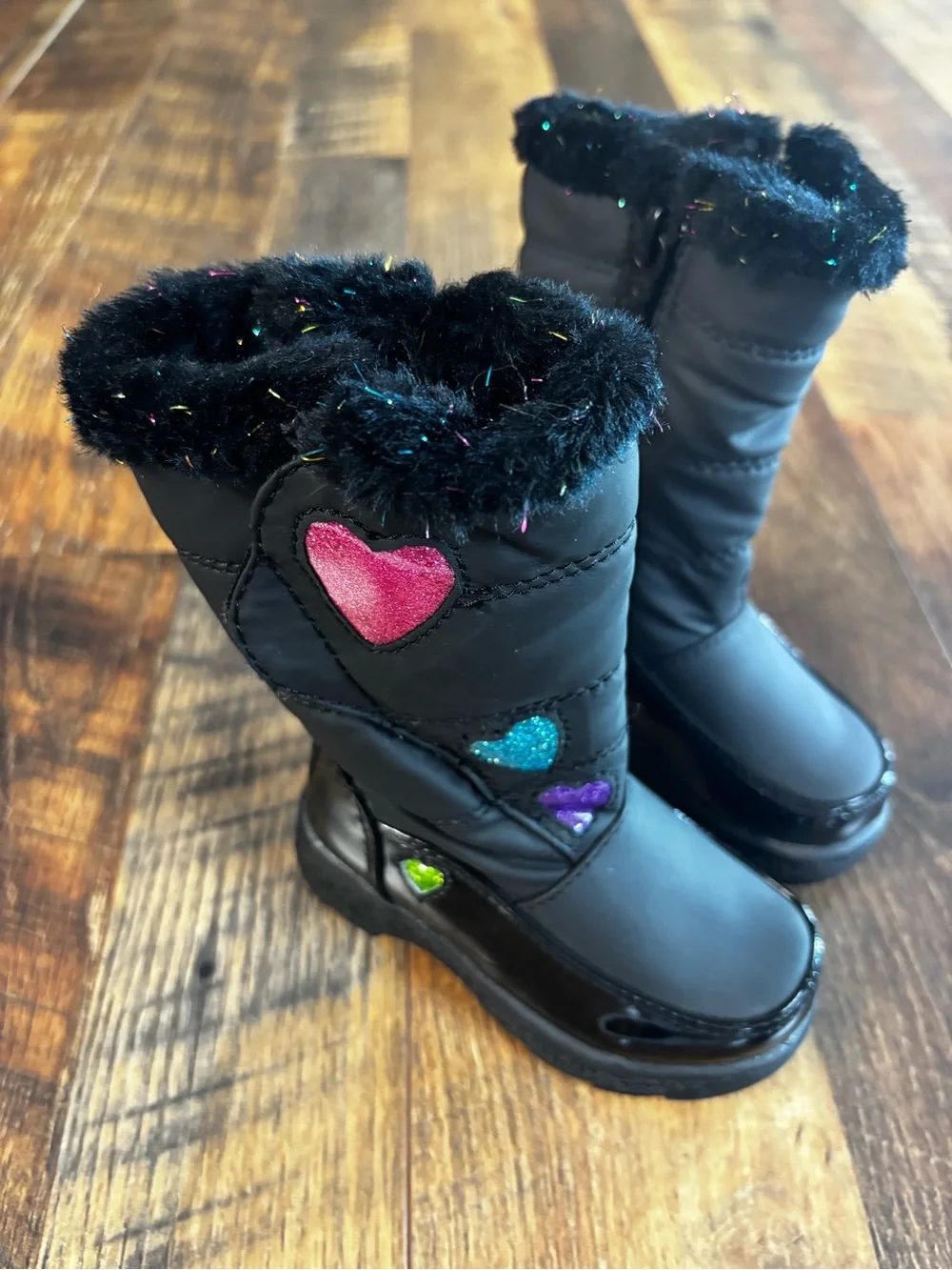 totes Black infant girls weatherproof snow boots zipper Faux Fur size 5M