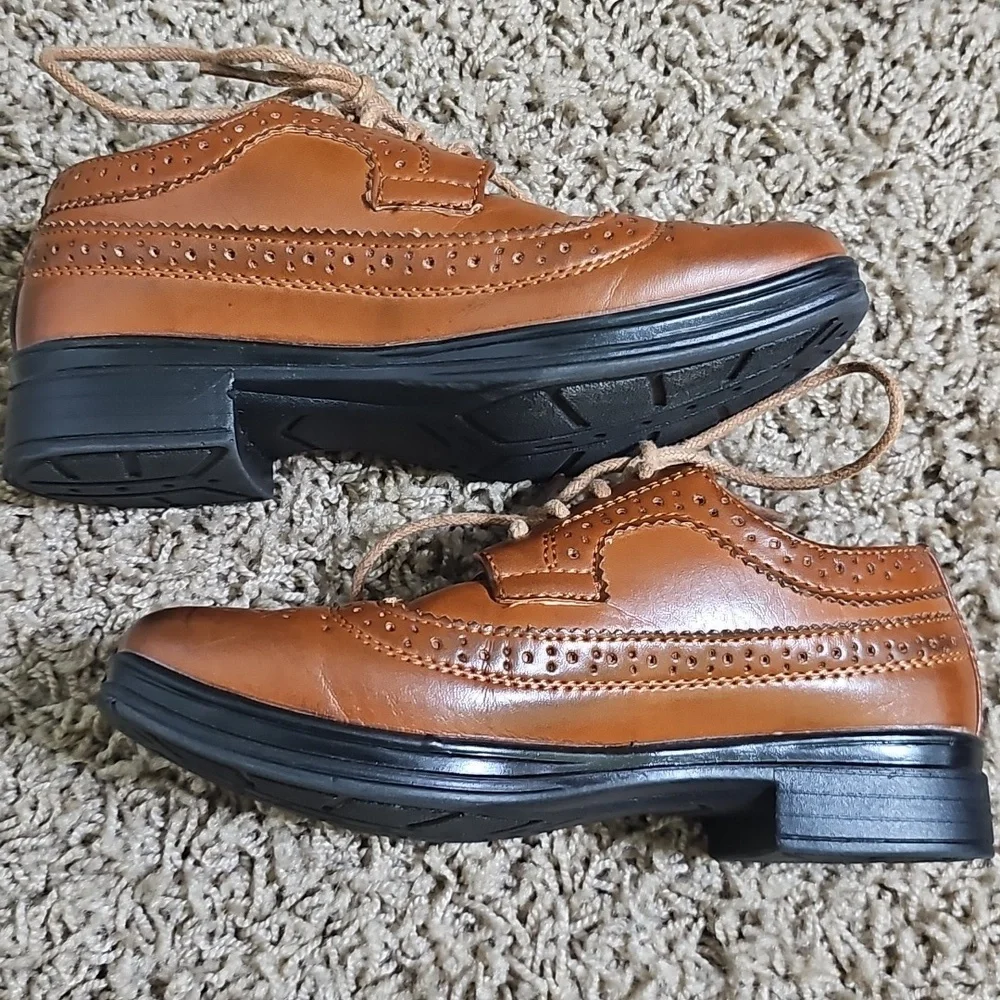 Deer Stags Brown Ace Wing Tip Oxford Shoes Lace Up Kid's Boy's Dress Shoes