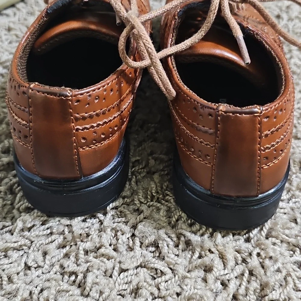 Deer Stags Brown Ace Wing Tip Oxford Shoes Lace Up Kid's Boy's Dress Shoes