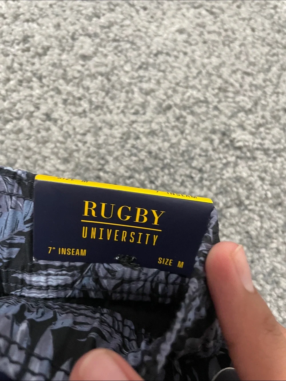 Rugby Ralph Lauren Navy and Light Gray Leaf-Print Swim Shorts
