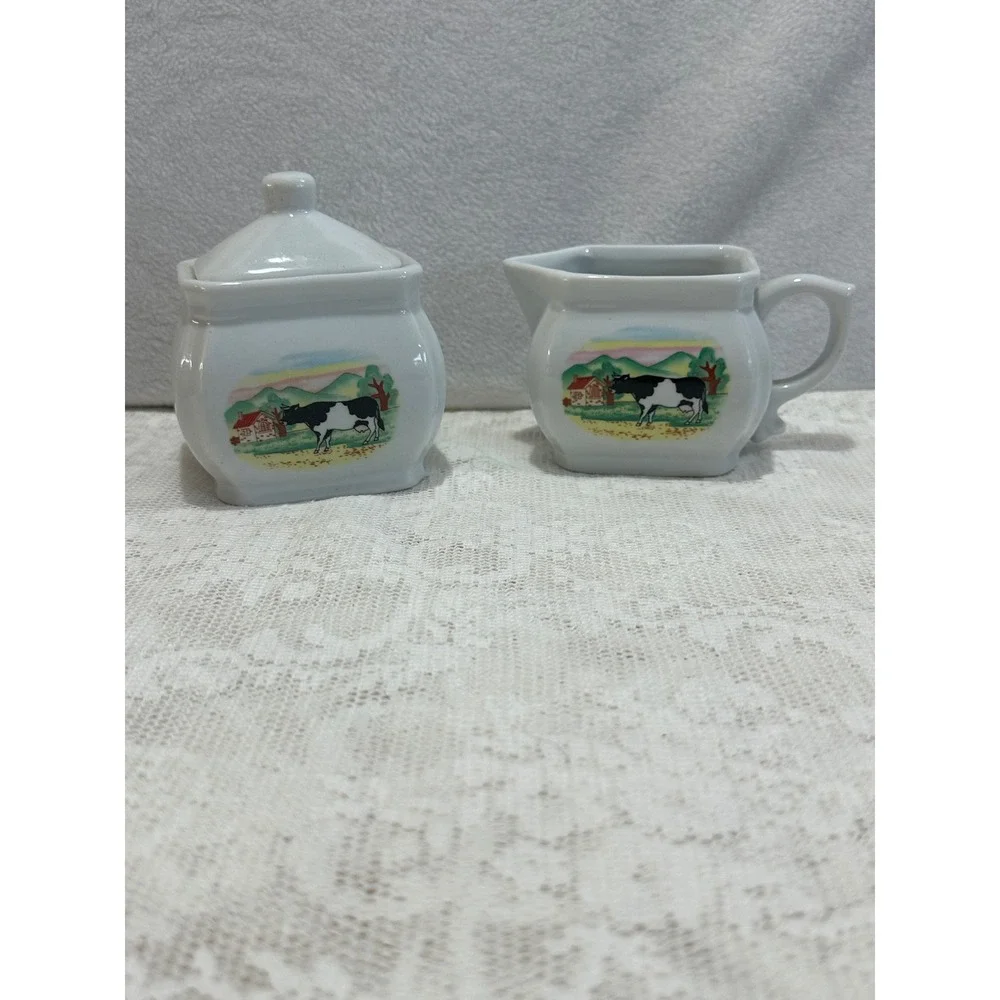 Vtg.Farmhouse Country‎ Cow Creamer Sugar Bowl Set Ceramic Cottage Core Kitchen