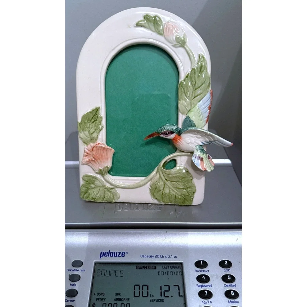 Fitz & Floyd Japan Ruby Throated Hummingbird Porcelain Picture Frame '87 Vintage