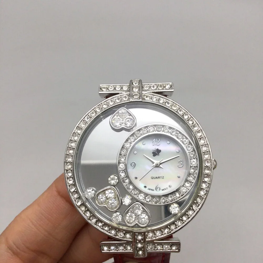 Accutime Watch Women 40mm Silver Tone MOP Dial Floating Crystals New Battery