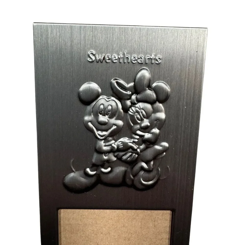 Disney Picture Frame Mickey & Minnie Mouse Sweethearts Silver Gray w/ Stand