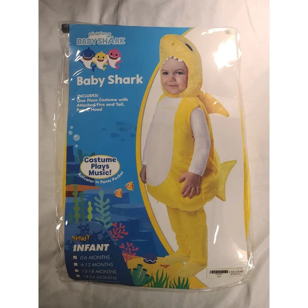 Pinkfong Baby Shark Yellow Costume Infant 0-6 Months with Sound