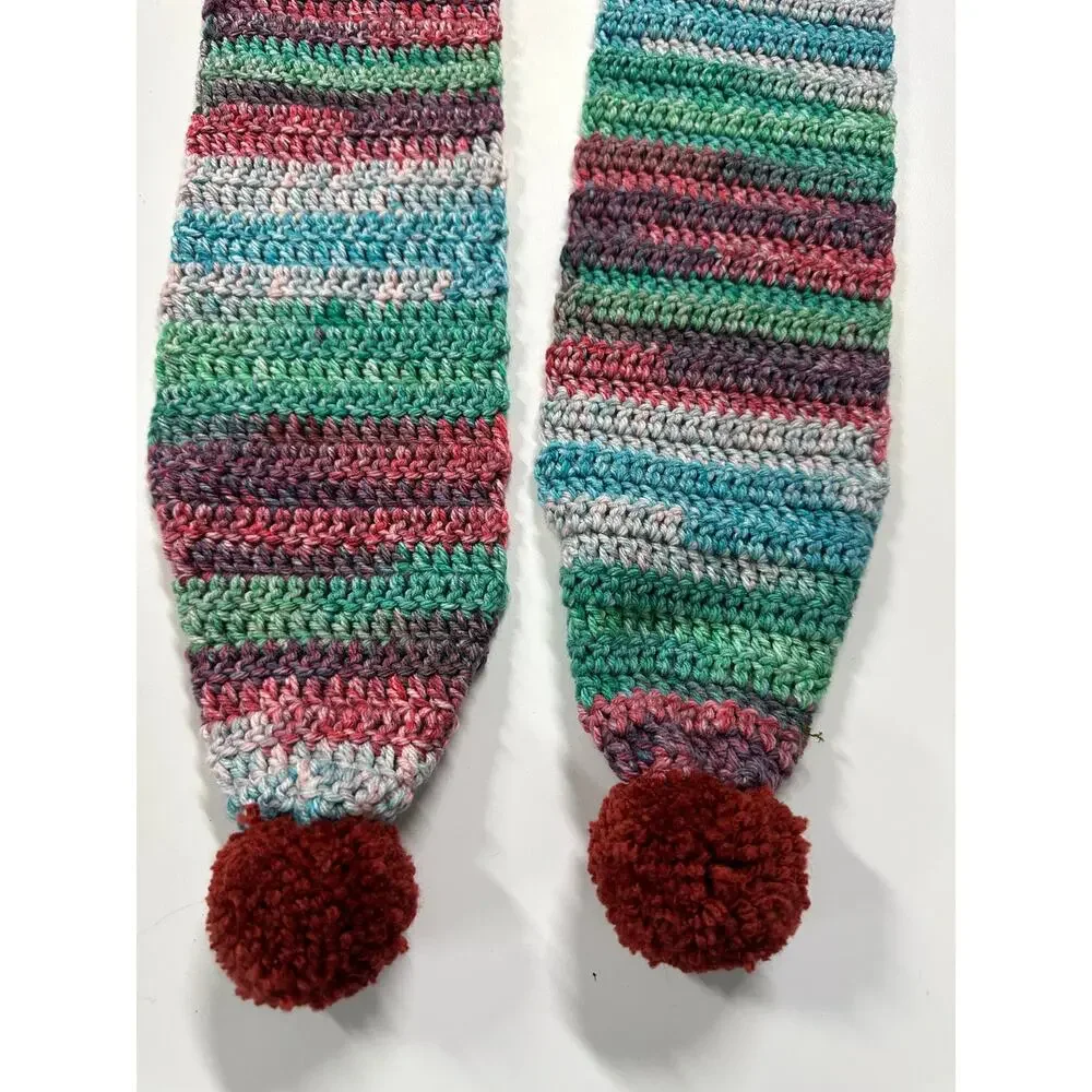 Handmade Knit Colorful Scarf with Pom Poms 5