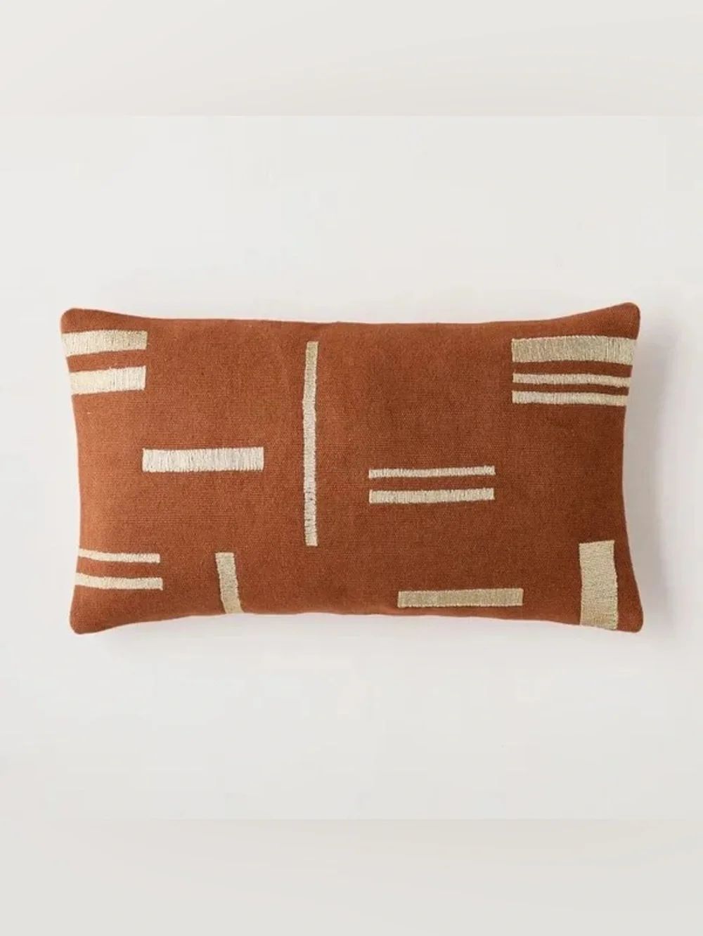 WEST ELM Embroidered Metallic Blocks Pillow Cover Geometric Accent Rust Gold