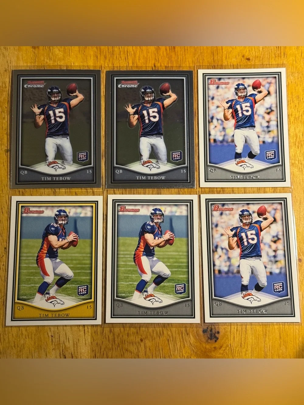 Tom Tebow Rookie Cards Topps Bowman Chrome (lot of 6)