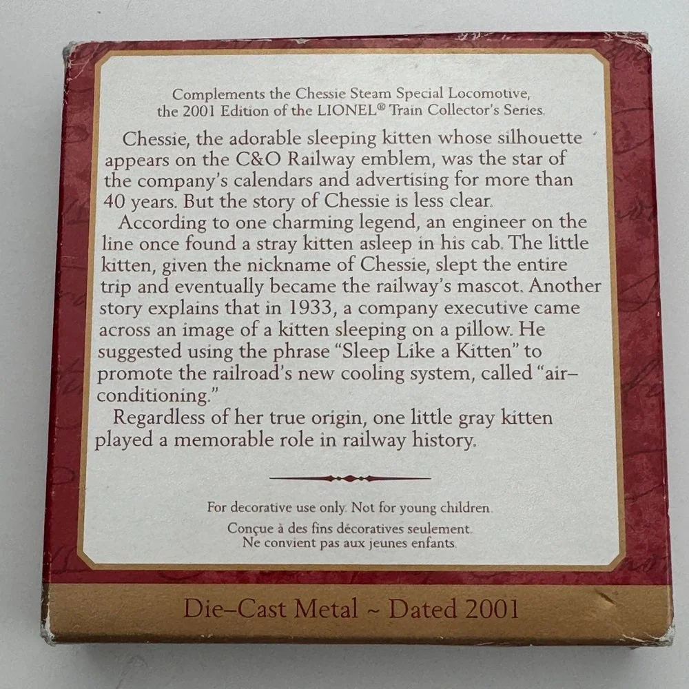 Hallmark Keepsake 2001 Lionel Chessie Steam Special Tender Die-Cast Ornament
