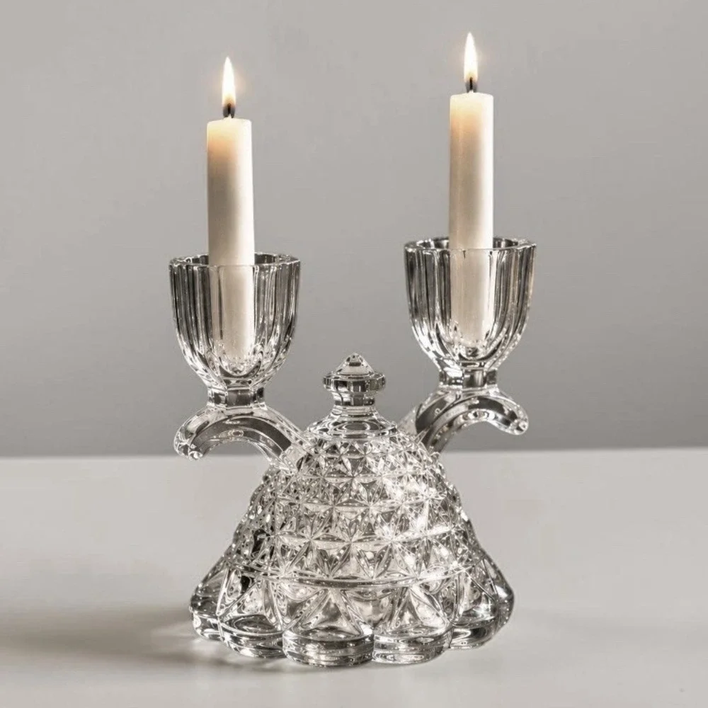 Vintage IMPERIAL Katy Clear Glass Double Candle Holder Lace Edge 4½