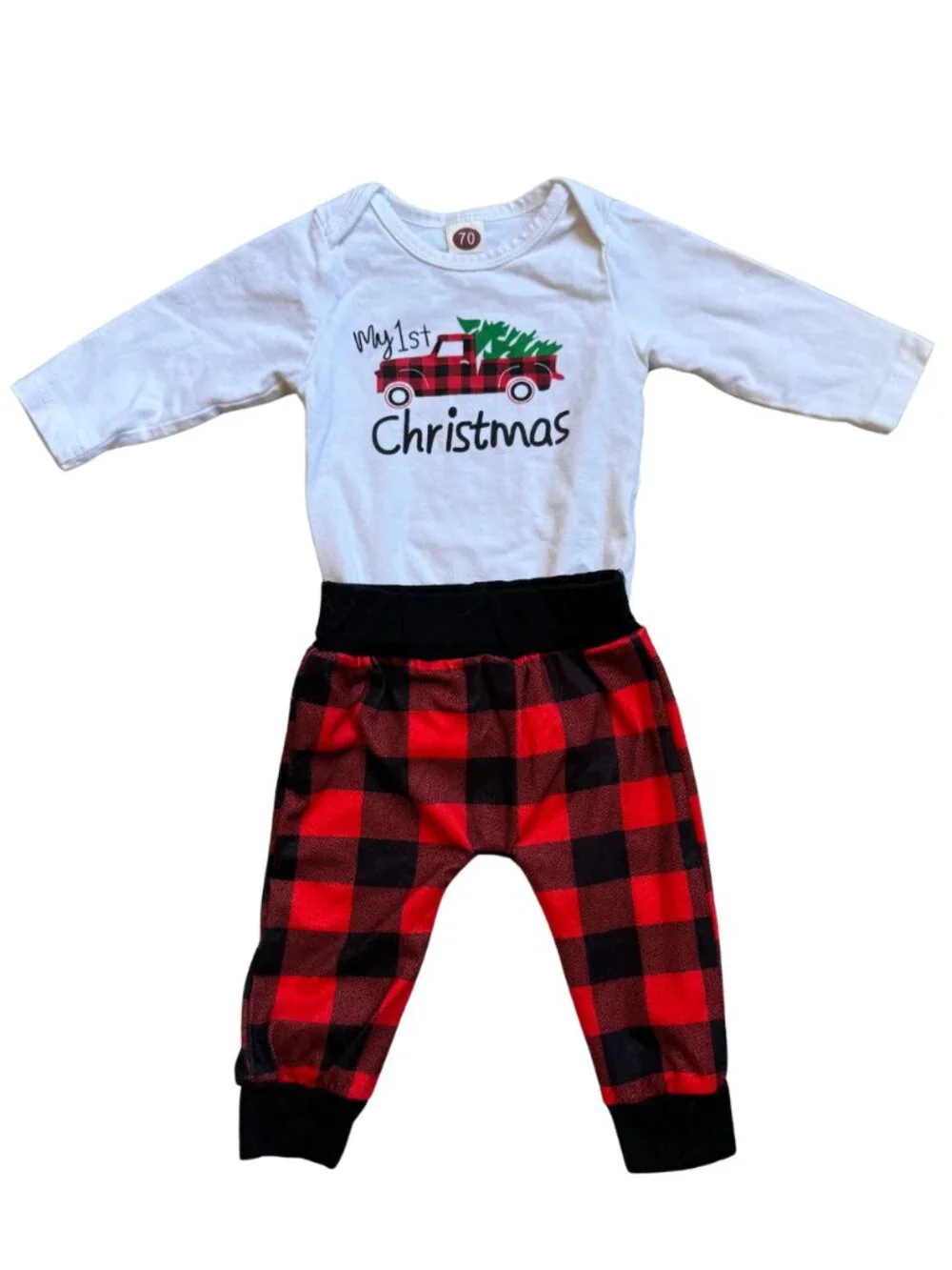 NWOT My 1st Christmas Red Truck Buffalo Plaid 2 Pc Outfit Set 6-9M